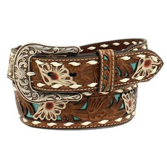 Ariat Ladies Floral Leather Turquoise Underlay Belt A1533102