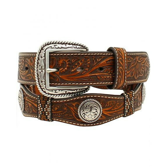 ariat men's 1/2'' scalloped floral embossed ribbon concho belt brown 34