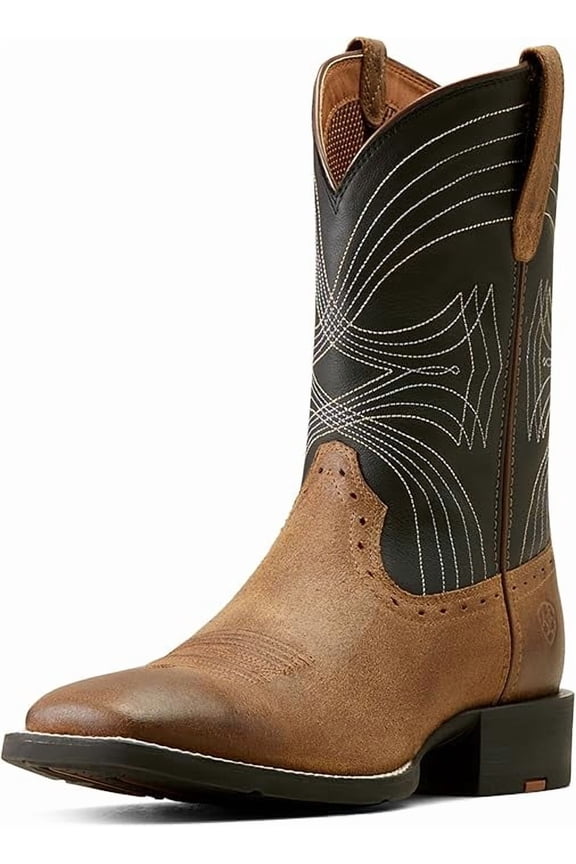 Men's Sport Wide Square Toe Cowboy Boot - Matte Black/Barley Brown, 10.5