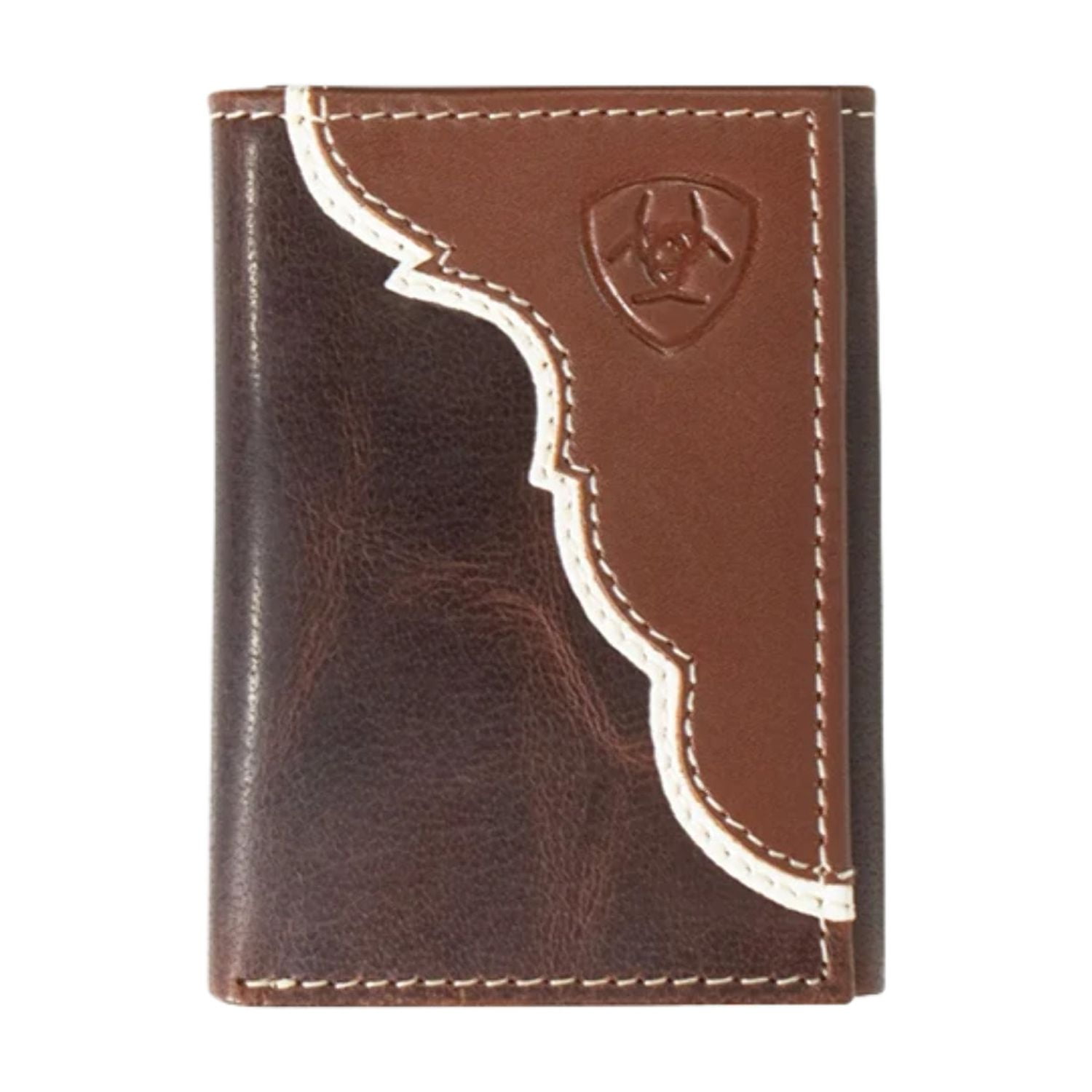 Ariat Men's Tan Trifold Wallet, Two-Tone Leather, Embossed Shield Logo ...