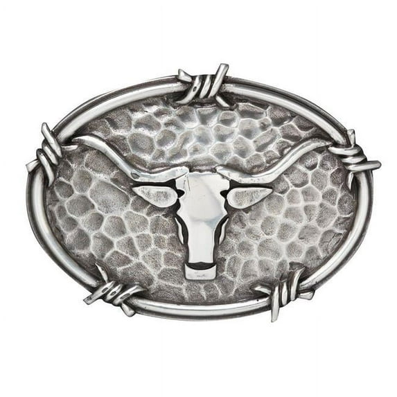 Ariat Mens Silver Hammered Metal Steer Skull Belt Buckle A37050