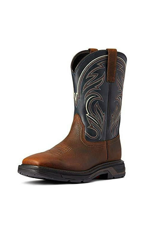 BMVY9 Mens WorkHog XT Cottonwood Work Boot Brown Oiled Rowdy/Midnight Blue 12