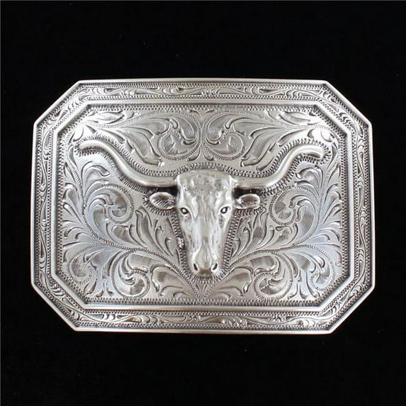 Ariat Rectangle Smooth Edge Longhorn Silver Belt Buckle A37008