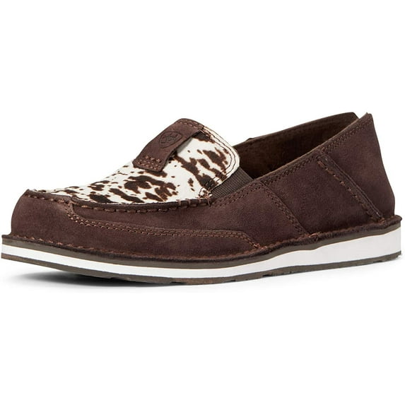 Ariat Womens Cruiser Leather Hair-On Slip-On Shoe (Chocolate Chip Suede/Spotted Hair On, 6.5 B)