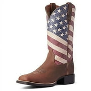 Ariat Womens Round Up Patriot Western Boot Distressed Brown/Stars And Stripes Print 10