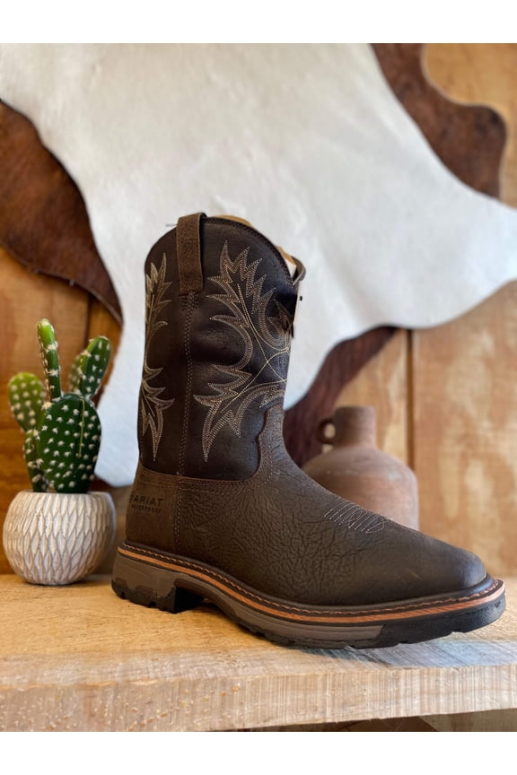 ARIAT Mens Workhog Wide Square Toe Waterproof Work Boot, Bruin Brown/Coffee, 11.5 US