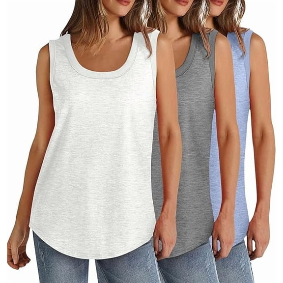 Aricy 3 pack Women Scoop Neck Tank Tops Plus Size Summer Sleeveless Tops Loose Fit Solid Color Casual Basic Vests Athletic Sport T-Shirt Tunic Blouse
