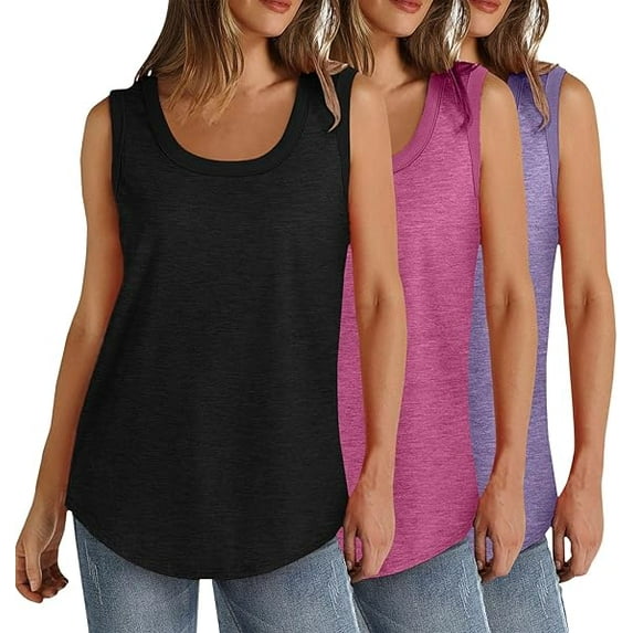 Aricy 3 pack Women Scoop Neck Tank Tops Plus Size Summer Sleeveless Tops Loose Fit Solid Color Casual Basic Vests Athletic Sport T-Shirt Tunic Blouse