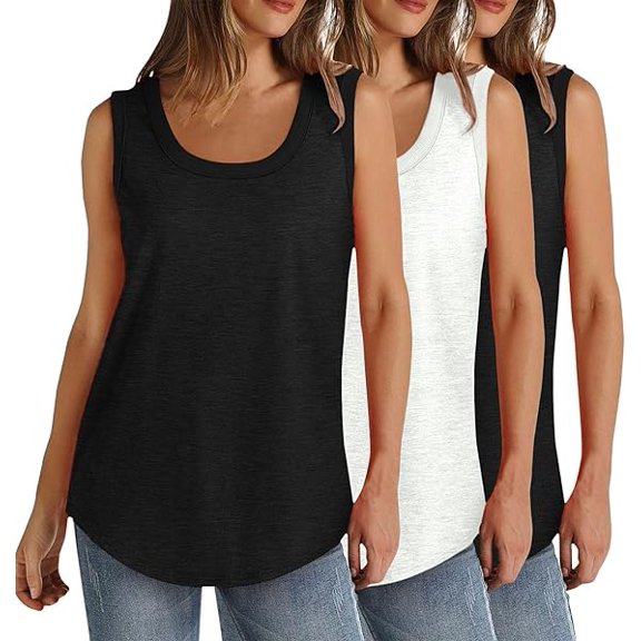Aricy 3 pack Women Scoop Neck Tank Tops Plus Size Summer Sleeveless Tops Loose Fit Solid Color Casual Basic Vests Athletic Sport T-Shirt Tunic Blouse