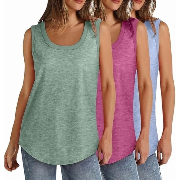 Aricy 3 pack Women Scoop Neck Tank Tops Plus Size Summer Sleeveless Tops Loose Fit Solid Color Casual Basic Vests Athletic Sport T-Shirt Tunic Blouse