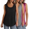 thumbnail image 1 of Aricy 3 pack Women Scoop Neck Tank Tops Plus Size Summer Sleeveless Tops Loose Fit Solid Color Casual Basic Vests Athletic Sport T-Shirt Tunic Blouse, 1 of 5