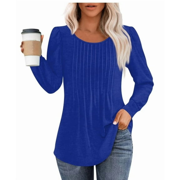 Aricy Basic Long Sleeve Tops for Women Casual Crewneck Loose Fall Tops Long Sleeve Sweatshirts Pleated Shirts Womens Clothes Business Work Blouses Lightweight Fall Tunic Tops