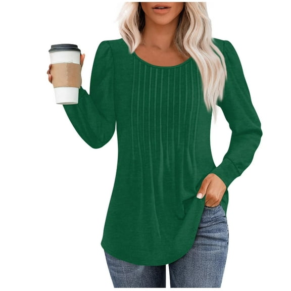Aricy Basic Long Sleeve Tops for Women Casual Crewneck Loose Fall Tops Long Sleeve Sweatshirts Pleated Shirts Womens Clothes Business Work Blouses Lightweight Fall Tunic Tops