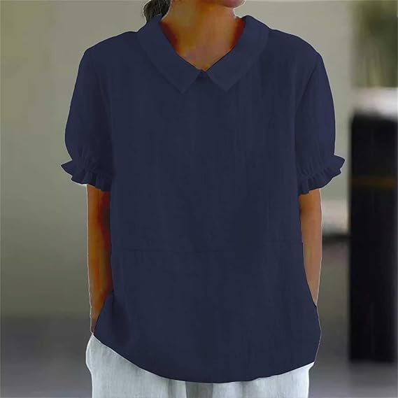 Aricy Cotton Linen Shirts For women Summer Short Sleeve T-Shirt Ladies Plain Casual Shirts Trendy Blouse Tee Square Neck Tunic Clothes