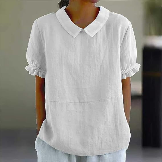 Aricy Cotton Linen Shirts For women Summer Short Sleeve T-Shirt Ladies Plain Casual Shirts Trendy Blouse Tee Square Neck Tunic Clothes