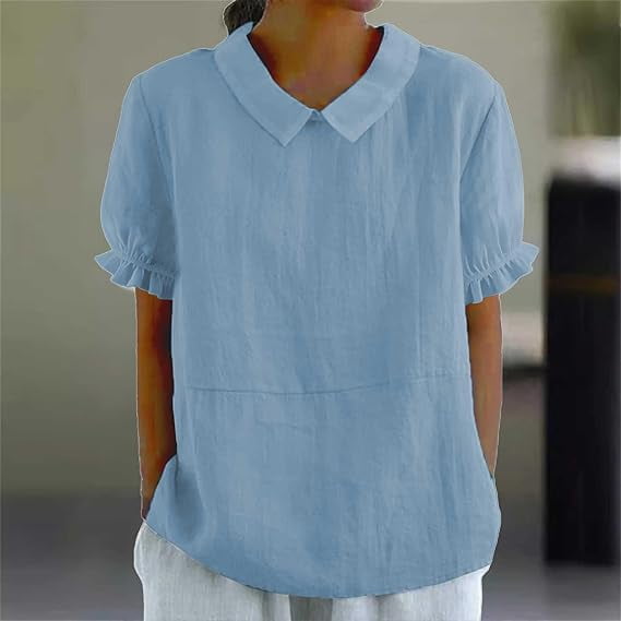 Aricy Cotton Linen Shirts For women Summer Short Sleeve T-Shirt Ladies Plain Casual Shirts Trendy Blouse Tee Square Neck Tunic Clothes