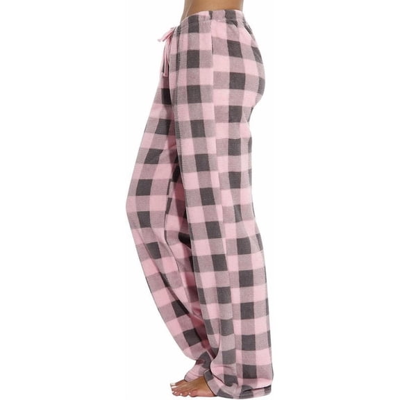 Aricy Flannel Fuzzy Pajama Pants Women Comfy Soft Fluffy Plush Plaid Pj Pants Drawstring High Waisted Wide Leg Lounge Pants