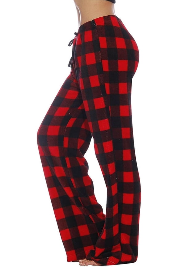 Flannel Fuzzy Pajama Pants Women Comfy Soft Fluffy Plush Plaid Pj Pants Drawstring High Waisted Wide Leg Lounge Pants