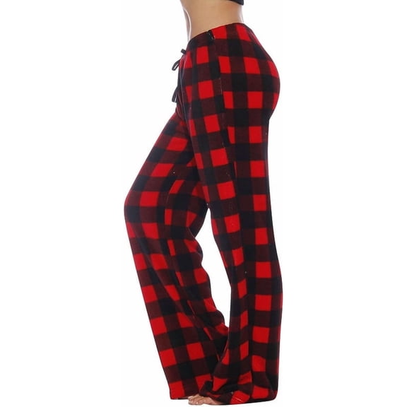 Aricy Flannel Fuzzy Pajama Pants Women Comfy Soft Fluffy Plush Plaid Pj Pants Drawstring High Waisted Wide Leg Lounge Pants