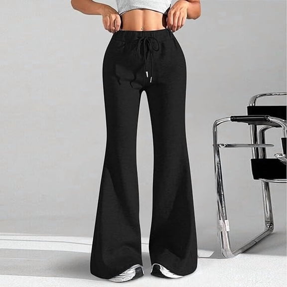 Aricy Flare Wide Leg Sweatpants Women Cute Drawstring High Waisted Fleece Lined Sweat Pants with Pockets Comfy Lounge Pants