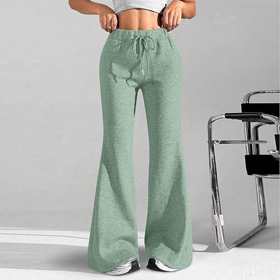 Aricy Flare Wide Leg Sweatpants Women Cute Drawstring High Waisted Fleece Lined Sweat Pants with Pockets Comfy Lounge Pants