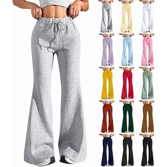 Aricy Flare Wide Leg Sweatpants Women Cute Drawstring High Waisted Fleece Lined Sweat Pants with Pockets Comfy Lounge Pants