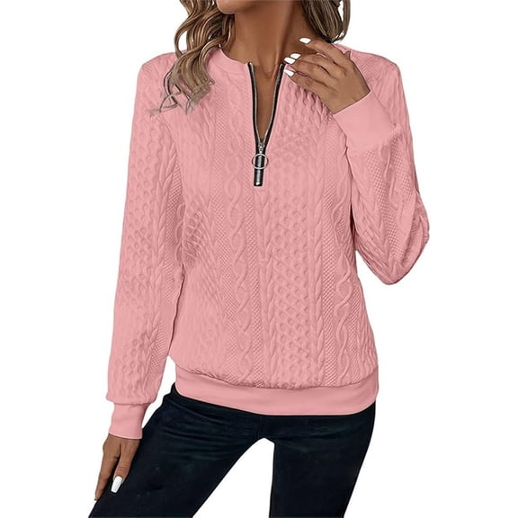 Aricy Half Zip Sweatshirt Women Casual Knit Elegant Long Sleeve Pullover Tops Autumn Winter Top Warm Tunics Thin Pullover Trendy Ladies Fleece Tops