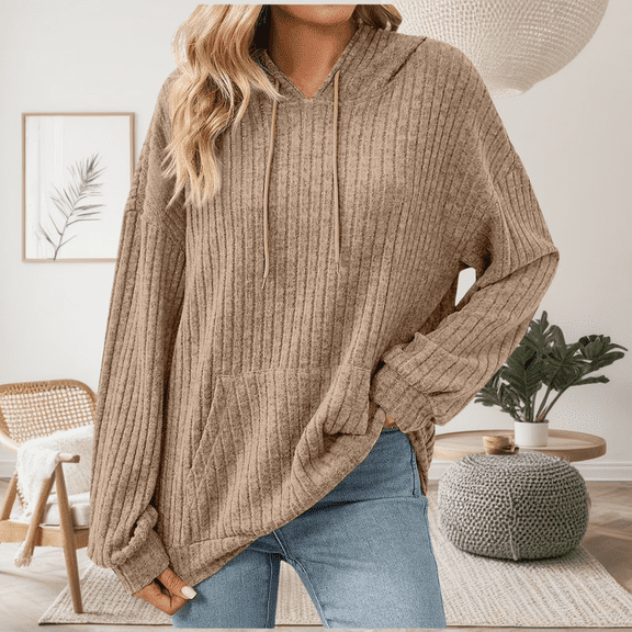 Aricy Hoodies Knit Sweatshirts for Women Loose Soft Fall Hoodies Long Sleeve Solid Color Pullover Winter Tops Outerwear Fall Clothing with Pockets