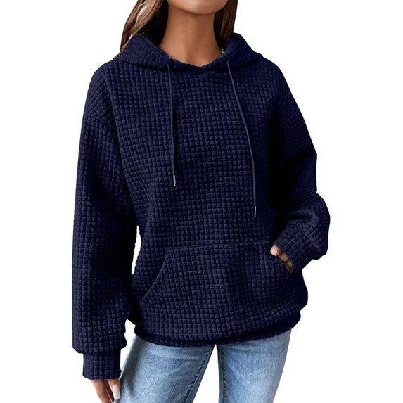 Aricy Hoodies for Women Hooded Hoodies Casual Long Sleeve Drawstring Waffle Knit Pullover Tops Loose Hooded Loose Casual Textured Sweatshirts with Pocket