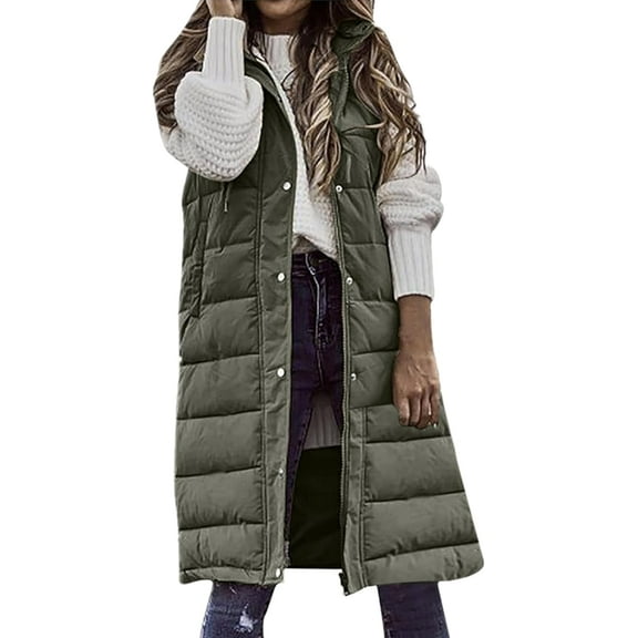 Aricy Long Puffer Vest for Women Long Down Hooded Vest Womens Sleeveless Zip Up Jacket Winter Thick Coats Outerwear Fall Winter Coat with Pockets
