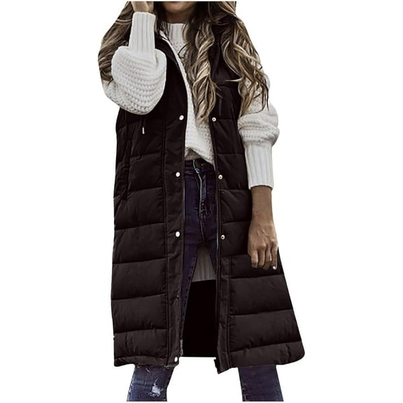 Aricy Long Puffer Vest for Women Long Down Hooded Vest Womens Sleeveless Zip Up Jacket Winter Thick Coats Outerwear Fall Winter Coat with Pockets