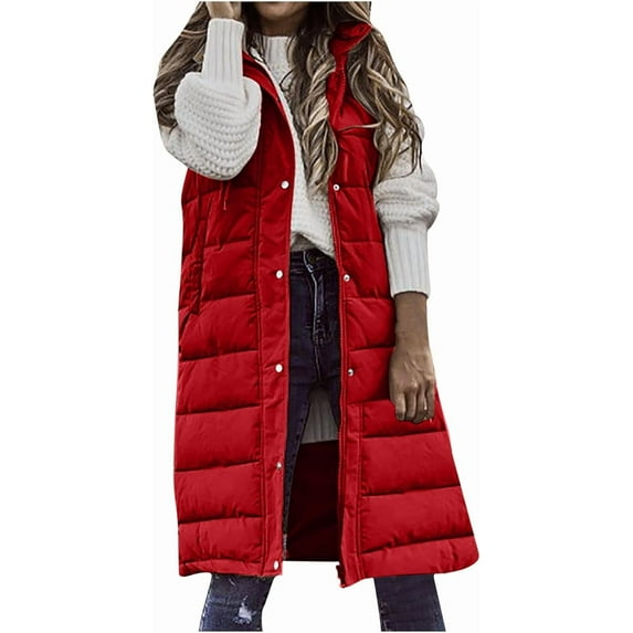 Aricy Long Puffer Vest for Women Long Down Hooded Vest Womens Sleeveless Zip Up Jacket Winter Thick Coats Outerwear Fall Winter Coat with Pockets