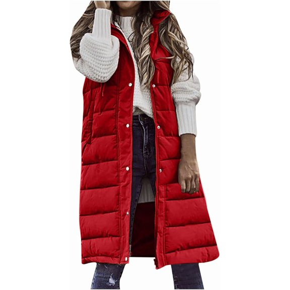 Aricy Long Puffer Vest for Women Long Down Hooded Vest Womens Sleeveless Zip Up Jacket Winter Thick Coats Outerwear Fall Winter Coat with Pockets