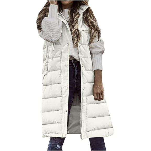 Aricy Long Puffer Vest for Women Long Down Hooded Vest Womens Sleeveless Zip Up Jacket Winter Thick Coats Outerwear Fall Winter Coat with Pockets