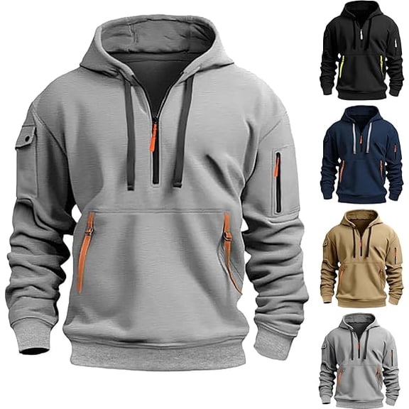 Aricy Men's 1/4 Zipper Pullover Sweatshirts Fleece Hoodie zippered Color Block hooded slim Fit Plus Size Solid Long Sleeve Lightweight Sweatshirt with Pockets