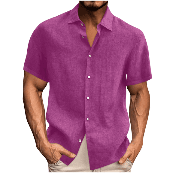Aricy Men's Linen Shirts Short Sleeve Summer Cotton Linen Button Down T Shirts Plus Size Lightweight Tops Casual Beach Vacation Summer Tops