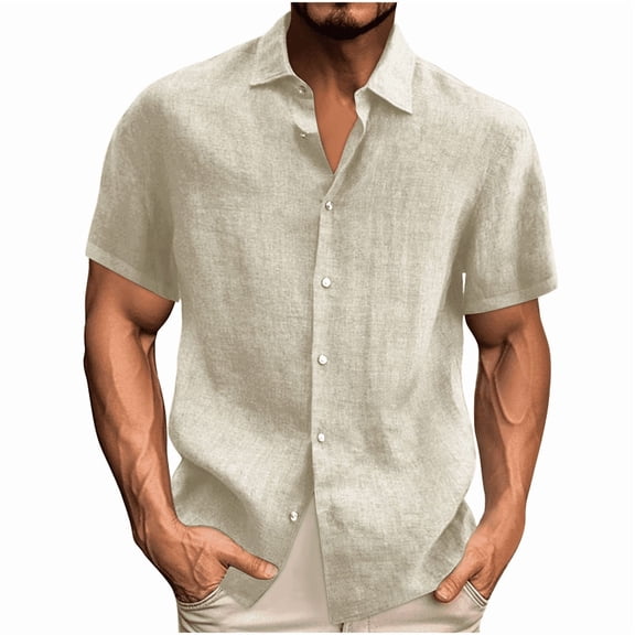 Aricy Men's Linen Shirts Short Sleeve Summer Cotton Linen Button Down T Shirts Plus Size Lightweight Tops Casual Beach Vacation Summer Tops