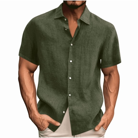 Aricy Men's Linen Shirts Short Sleeve Summer Cotton Linen Button Down T Shirts Plus Size Lightweight Tops Casual Beach Vacation Summer Tops