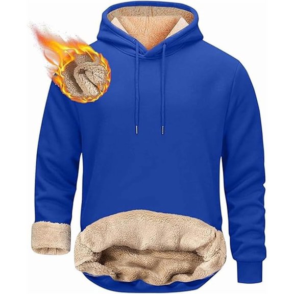 Aricy Men's Sherpa Lined Hoodie Thick Winter Hooded Windproof Warm Fleece Pullover Hoodie Athletic Outdoor Casual Sweatshirts Drawstring