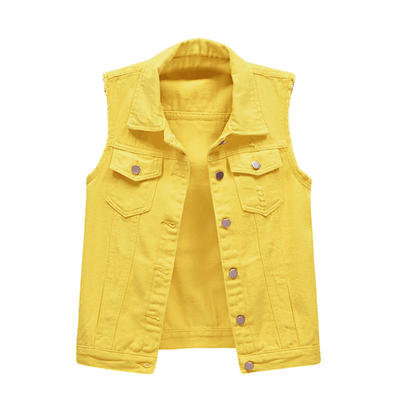 Aricy Multi Color Denim Vest For Women, Cotton Sleeveless Tank Top For Women, Summer Short Spring Slim Thin Burlap Sleeveless Shoulders Broken Holes Vest Jacket