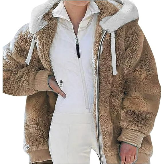 Aricy Plus Size Winter Warm Coats for Women Fuzzy Fleece Jackets Full Zip Oversized Winter Warm Coats Puffy Sherpa Color Block Patchwork Cardigan Sweatshirt Outerwear with Pockets