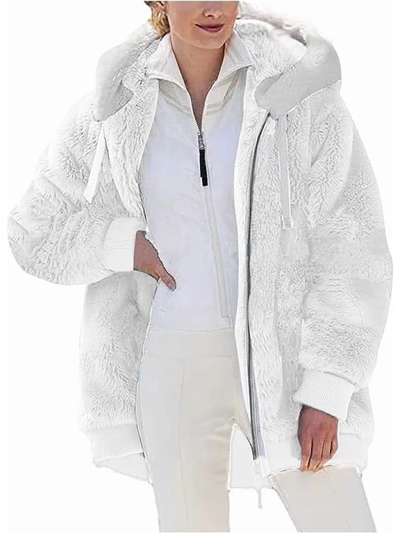 Plus Size Winter Warm Coats for Women Fuzzy Fleece Jackets Full Zip Oversized Winter Warm Coats Puffy Sherpa Color Block Patchwork Cardigan Sweatshirt Outerwear with Pockets