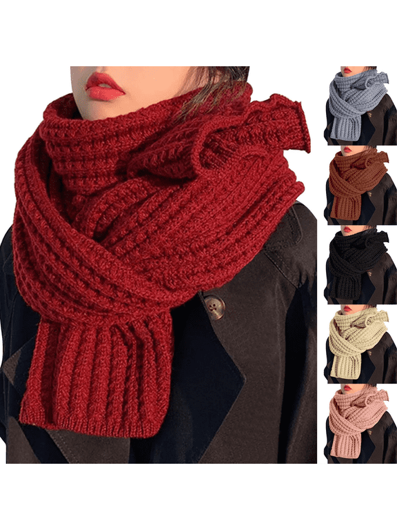 Scarf for Women Winter Warm Knit Scarf Fall Soft Warm Scarf for Women's Knitted Thick Scarves Ladies Scarves Cotton Solid Color Knitted Wool Scarves One Size
