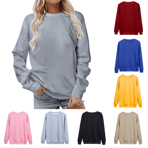 Aricy Sweatshirts For Women Trendy Crewneck Long Sleeves Casual Shirts Color Round Neck Sweatshirt Pullover Tunic Tops Fall Winter Outfits Clothes