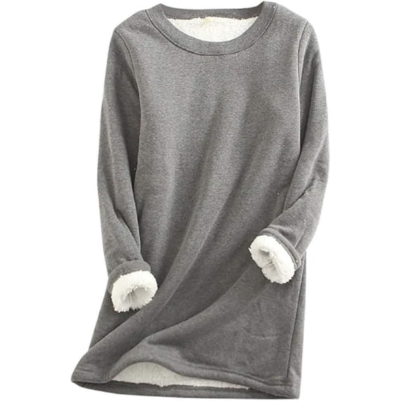 Aricy Sweatshirts for Women Plus Size Winter Warm Sherpa Lined Fleece Crewneck Sweaters Pullover Basic Solid Loungewear Long Sleeve Thicken Thermal Tunic Tops