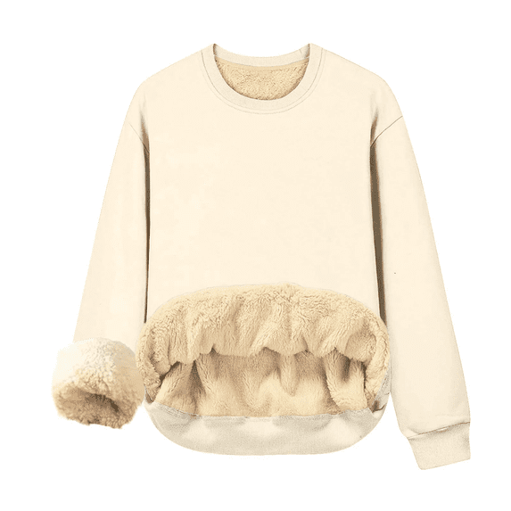 Aricy Sweatshirts for women plus size Fleece Lined Fall Tops Winter Long Sleeve Thickened Warm Crewneck Solid Color Pullover Winter Clothes