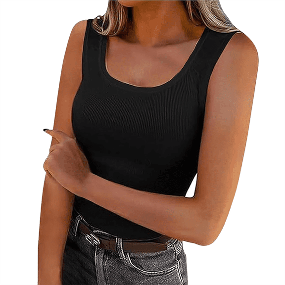 Aricy Tank Tops for Women Summer Stretch Ribbed Round Neck Stretch Sleeveless Tshirt Slim Fitted Camisole Going out Tops for Women