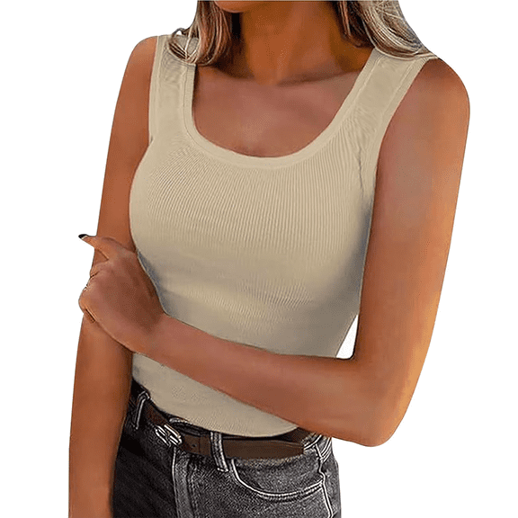 Aricy Tank Tops for Women Summer Stretch Ribbed Round Neck Stretch Sleeveless Tshirt Slim Fitted Camisole Going out Tops for Women