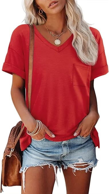 Women’s Casual Short Sleeve T-Shirt – Crew Neck, Solid Color, Loose Fit Tunic Top, Grey, Large (80% Cotton, 20% Nylon)