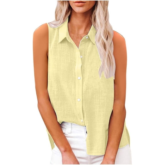 Aricy Women Button Down Linen Tank Tops Sleeveless Shirts Dressy Roll Up Summer Lapel Neck Elegant Vests Casual Work Loose Vests Casual Tunic T Shirts Tees